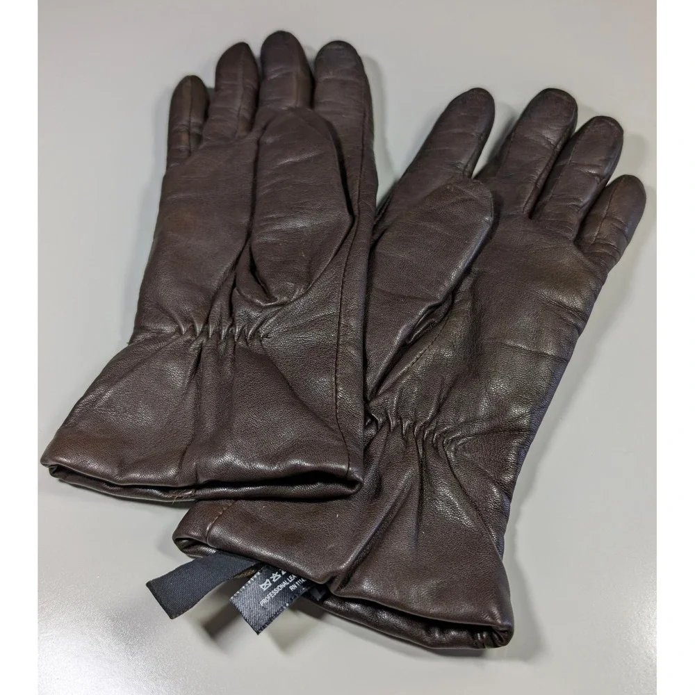 Milli‎ Smith Brown Leather Cashmere Lined Studded Gloves Womens Size Small S